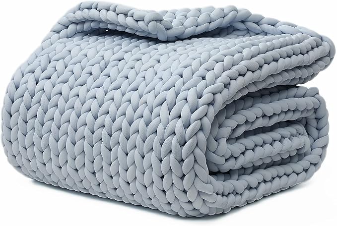 YnM Cooling Weighted Blanket, Handmade Chunky Yarn Knitted Design, Temperature Regulating and Breathable, Machine Washable Throw for Sleep or Home Decor (Azure Blue, 60x80 Inch, 15lbs)