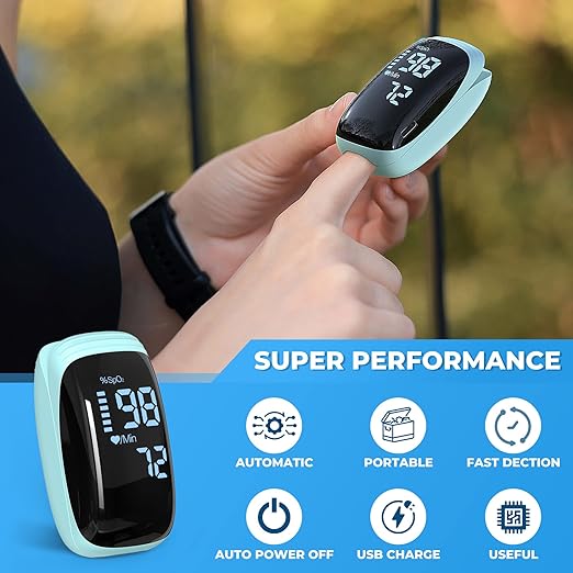 Finger Pulse Oximeter, Fingertip Blood Oxygen Saturation with Pulse Monitor Rechargeable, Accurate Spo2 Reading for Home, Outdoor Sports，Blue