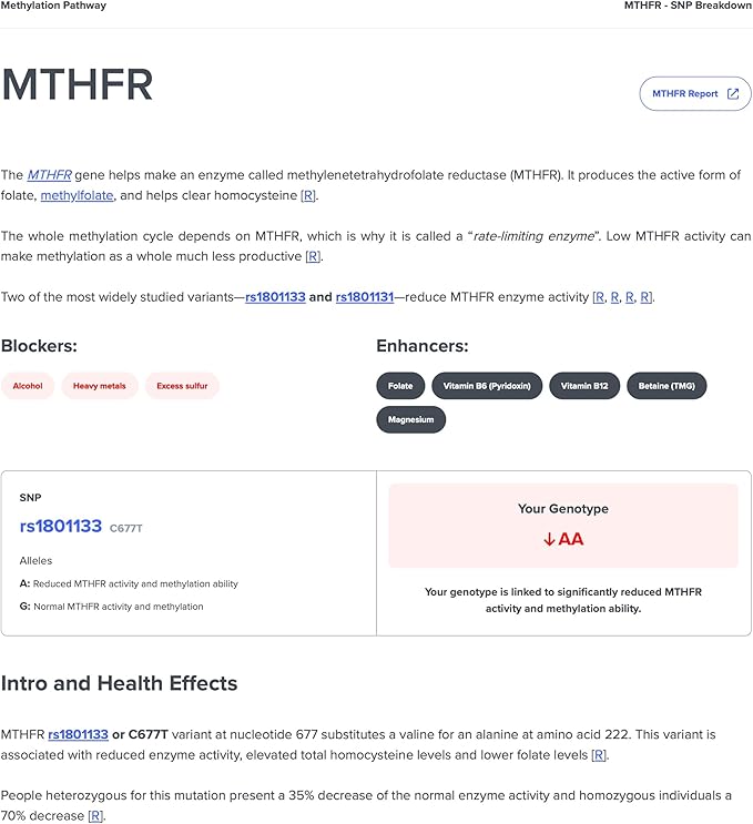 Genetic Methylation Test Kit | Methylation Pathway Including MTHFR, COMT, MTR, MTRR, CBS, BHMT Gene Variants | Personalized Recommendations to Optimize Methylation