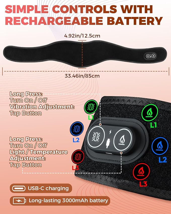 Red Light Therapy for Neck and Shoulders Wrap, Cordless Infrared Heating Pad Belt with Vibration for Body, Hands, Rechargeable Portable Neck Massager with Heat 660nm/850nm (Black)