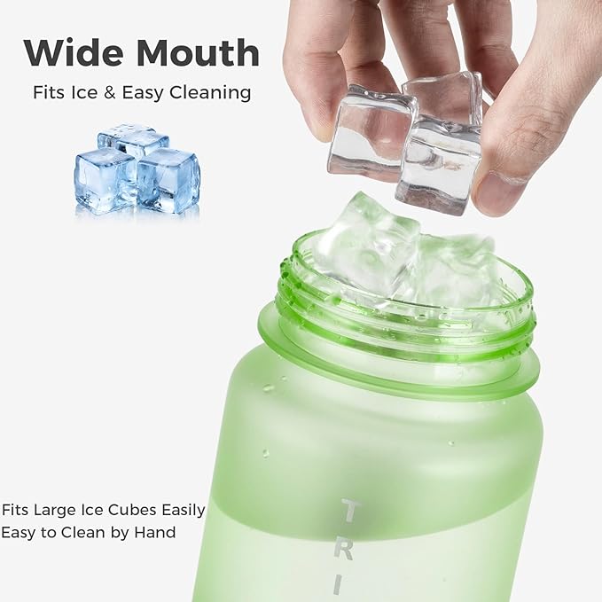 32oz Water Bottle with Chug Lid, Frosted & Clear Tritan BPA-Free, Leakproof, Wide Mouth, Portable Sports Water Bottle for Gym, Office, Travel, Outdoor (Green)