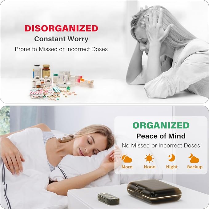 Weekly Pill Organizer 4 Times a Day, 7 Day Pill Box 4X, Portable for Travel Pill Case for Pills/Vitamin/Fish Oil/Medication/Supplements (4x7 Brown)