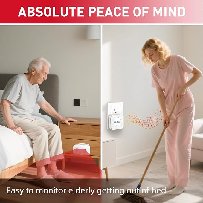 CallToU Wireless Motion Sensor Alarm Indoor Motion Detector Alarm Bed Alarms for Elderly Dementia Patients, Motion Sensor Door Chime for Business/Home/Office/Store with 500FT Range 5 Adjustable Volume