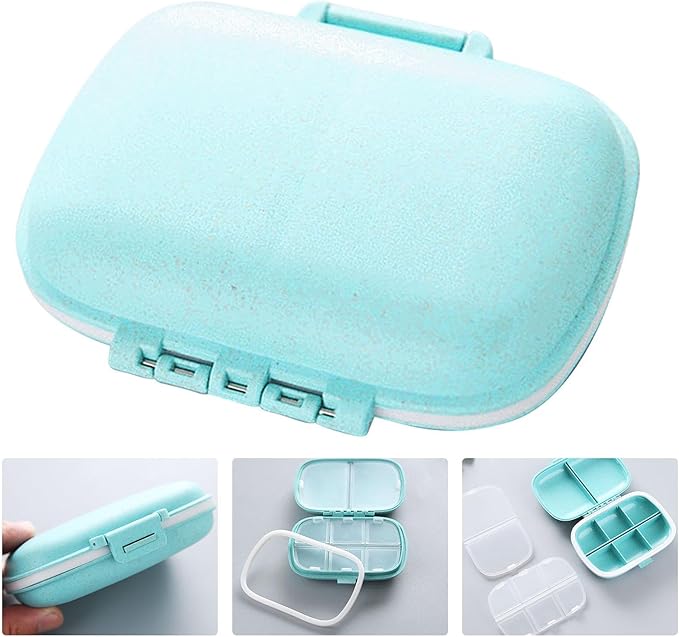 8 Compartment Pill Case - Portable Medicine Holder | Moisture Proof Travel Pill Organizer | Tablet Storage Dispenser | Daily vitaamin Supplement Container | Small Pill Box For Pills, Cod Liver Oil, Fi