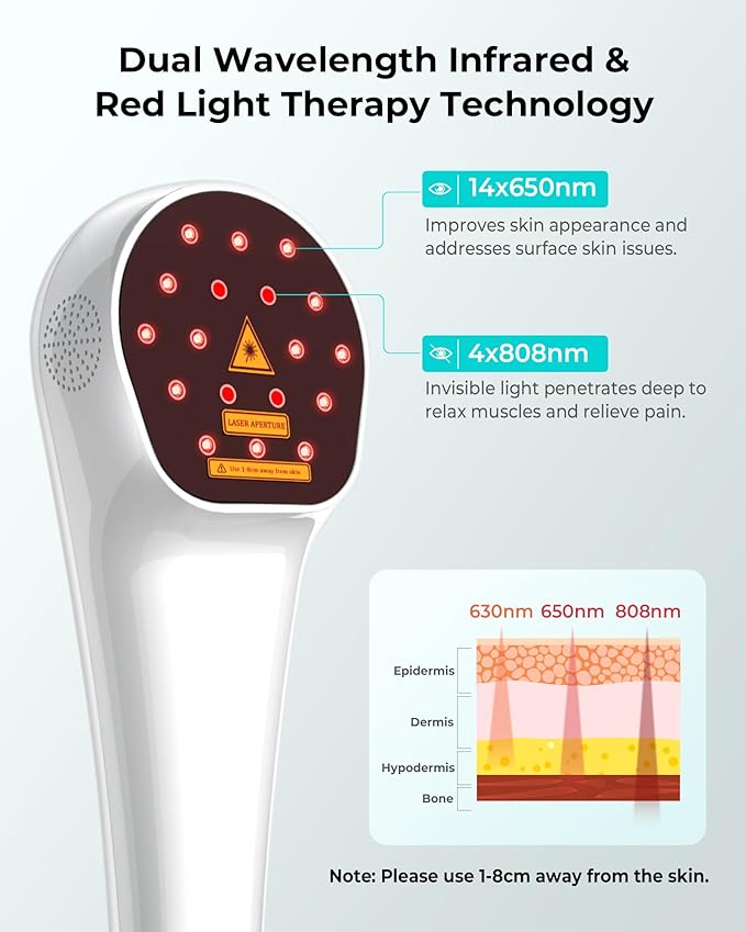 Cold Laser Therapy Device – Dual Wavelength 4×808nm & 14×650nm Red Light Therapy Wand, Handheld Infrared Light Therapy for Humans & Pets, Red Light Therapy for Body, Joint, Back, Knee, Muscle