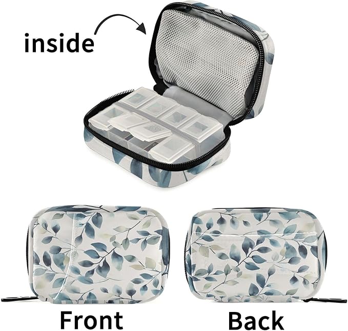 Travel Pill Case Abstract Tree Branches Weekly Small Pill Box 7 Day Pill Box Pill Organizer Bag