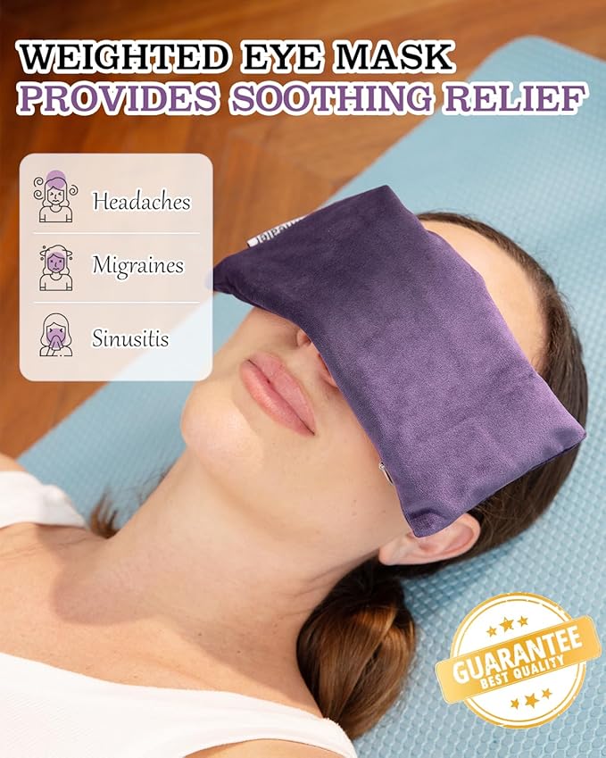 Weighted Eye Mask for Sleep, Yoga, Meditation, Lavender Eye Pillow Heated for Headache, Sinus, Dry Eyes Relief, Moist Heat Mask Purple Relaxation Gifts for Women (Purple)