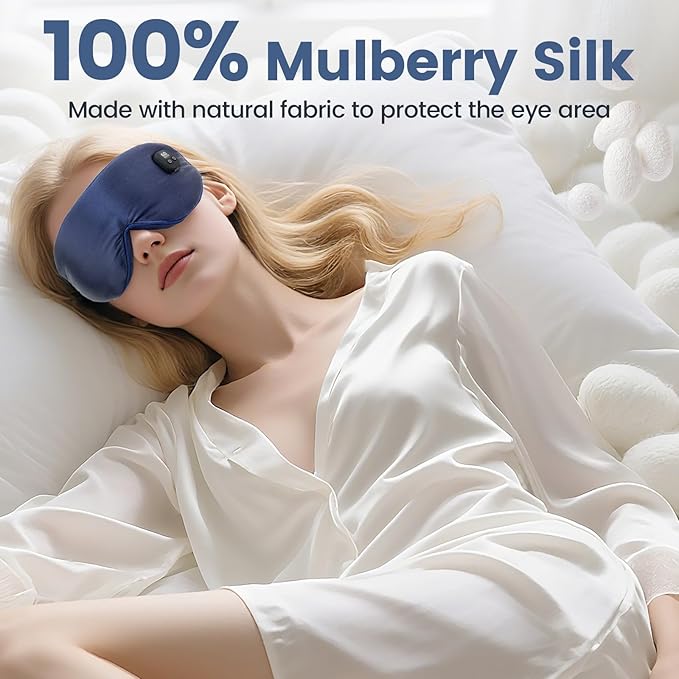 Silk Heated Eye Mask, Cordless Warm Eye Compress for Dry Eyes Styes Blepharitis, Eye Heating Pad with 4-Level Temperature & 4-Level Timing (Navy Blue)