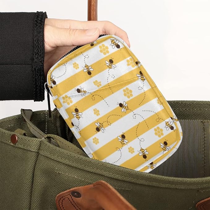 Cute Bee Pill Case - Yellow 7 Day Weekly Medicine Organizer, Travel Size Vitamin Container, Compact Portable Holder With Zipper