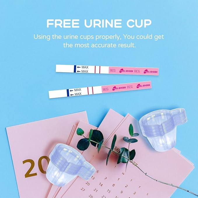 Pregnancy Tests with Cup, HEAL-CHECK Bulk Pregnancy Test Strips for Home Detection, Over 99% Accuracy, Individually Wrapped, Extra-Wide 5mm HCG Test Kit Comfortable Grip, 25 Count, Pruebas De Embaraz
