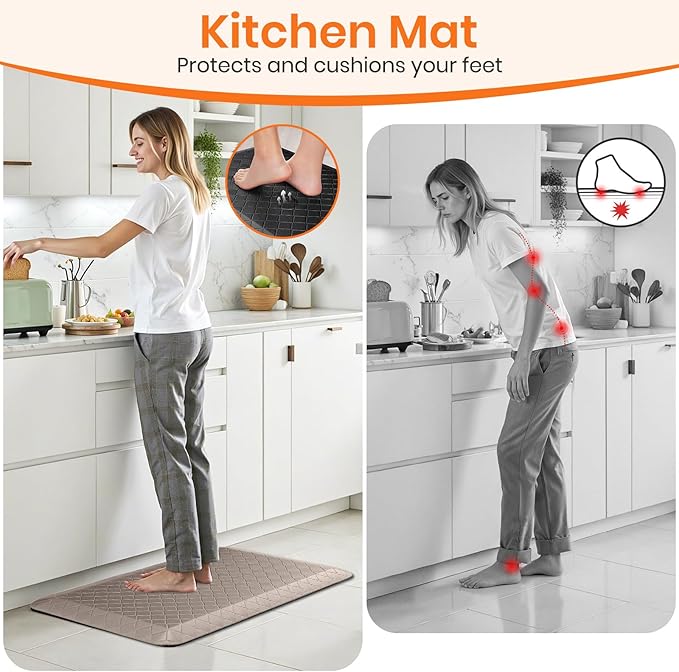 4/5 Inch Extra Thick Kitchen Mats for Floor,Non Slip Anti Fatigue Kitchen Rugs,Waterproof Stain Resistant Sink Mat,Cushioned Standing and Comfort Mats for Office (17"x28" Khaki)