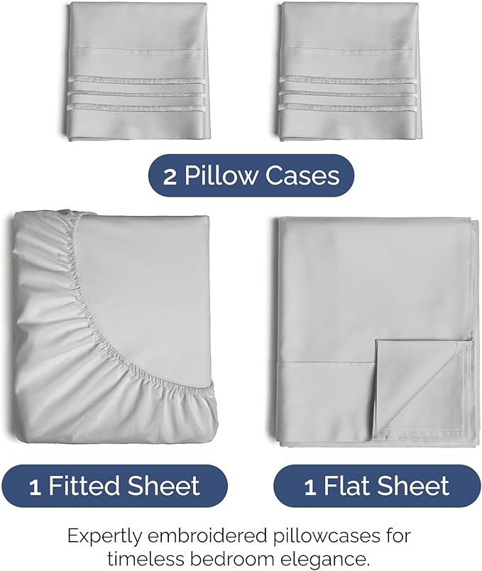 Full Size 4 Piece Sheet Set - Extra Soft, Breathable & Cooling Sheets - Hotel Luxury Durable Bed Sheets for Women & Men - Deep Pockets, Easy-Fit & Wrinkle-Free Sheets - Soft Grey Oeko-Tex Bed Sheets