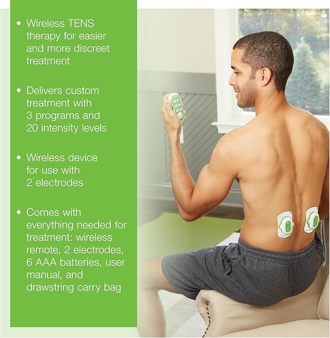 AccuRelief Wireless TENS Unit with Remote Control, TENS Pain Relief Device and Muscle Stimulator, for Back Pain, Neck Pain, Arm and Leg Pain