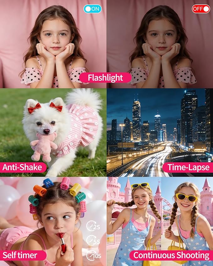 4K Digital Camera for Photography Autofocus,64MP WiFi Vlogging Camera with 3” 180° Flip Screen for YouTube,18X Zoom Travel Camera for Beginners,32GB Card & Rechargeable Battery (Pink)