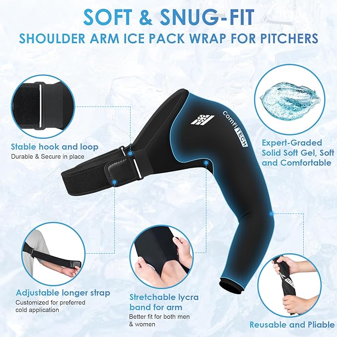 ComfiTECH Shoulder Arm Ice Pack Wrap for Pitchers & Volleyball Players, Reusable Ice Pack for Shoulder & Elbow & Arm Cooling, Adjustable Ice Arm Sleeve for Post-Training Recovery & Muscle Comfort, S