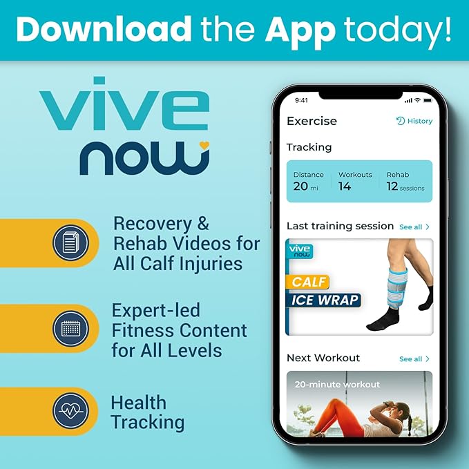 Vive Calf & Shin Ice Pack Wrap (Pair) - Extra Strength Hot & Cold Therapy for Shin Splints & Leg Pain - Adjustable Compression Straps to Stay in Place - Flexible When Frozen with 30+ Minutes of Cold