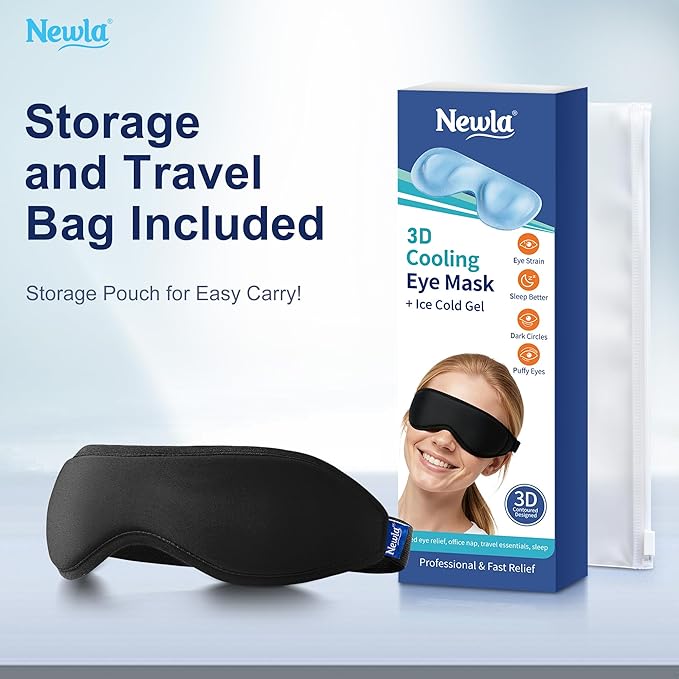Cooling Gel Eye Mask, Contoured Cold Compress for Eyes, Reusable Cold Eye Mask for Puffy Eyes, Tired Eyes & Eye Strain, Flexible Solid Gel, Eye Care, Adjustable Strap, Fsa Eligible Items Hsa (Black)