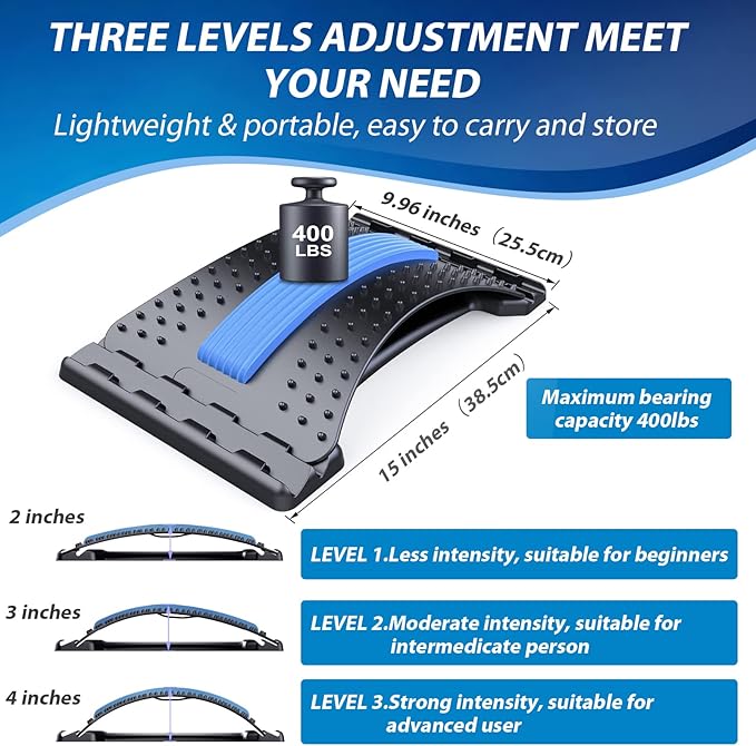 Back Stretcher for Lower Back Pain Relief, Multiple Level Adjustable Arch Lumbar Back Cracker Board, Back Cracking Device, Back Massager for Scoliosis, Spine Decompression Support