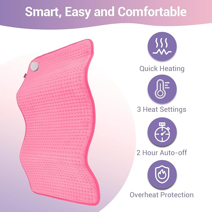 Comfytemp 17''x 33'' King Size Heating Pad for Back & Period, Extra Large Cute Heating Pad XXL, Electric Heat Pad for Neck/Shoulder/Knee, Washable, Pink