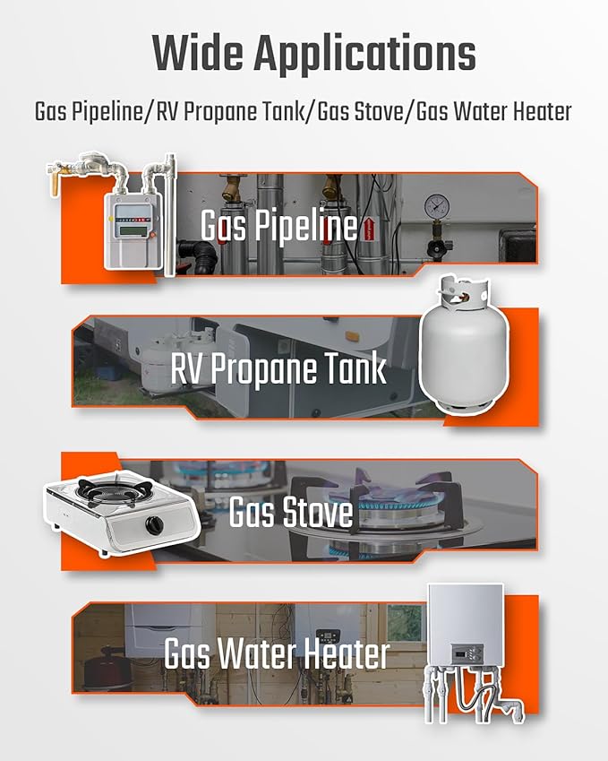 Natural Gas Detector, TopTes PT299 Gas Leak Detector with Extendable Rod, Portable Propane Sniffer for Detecting Combustible Leaks Like Methane & Butane for Home, RV (Includes Battery x2) - Orange
