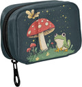 Fustylead Cute Frog and Red Mushroom Butterfly Travel Pill Case Bag with Zipper Weekly Pill Box 8 Compartments 7 Day Personal Pill Case Purse Medicine Case Organizer
