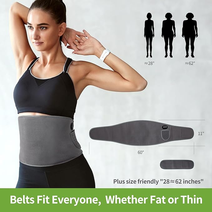 Wireless Heating Waist Belt with 8000mAh Battery, 3 Vibration Modes & 3 Heat Levels, Cordless Back Massager with Extension Strap for Lower Back, Cramps, Lumbar Support, Office & Travel Use