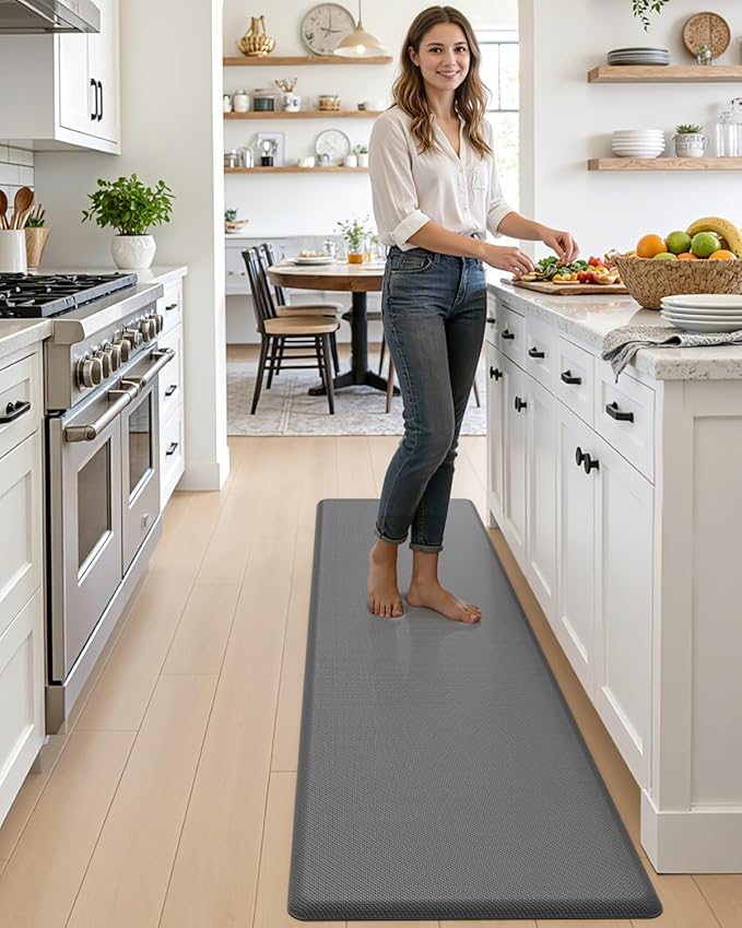 DEXI Kitchen Mat Cushioned Anti Fatigue, Extra Long Large Comfort Standing Floor Mats Waterproof, Memory Foam Antifatigue Runner Rug for Desk Office, Sink, Laundry, 70x20, Grey