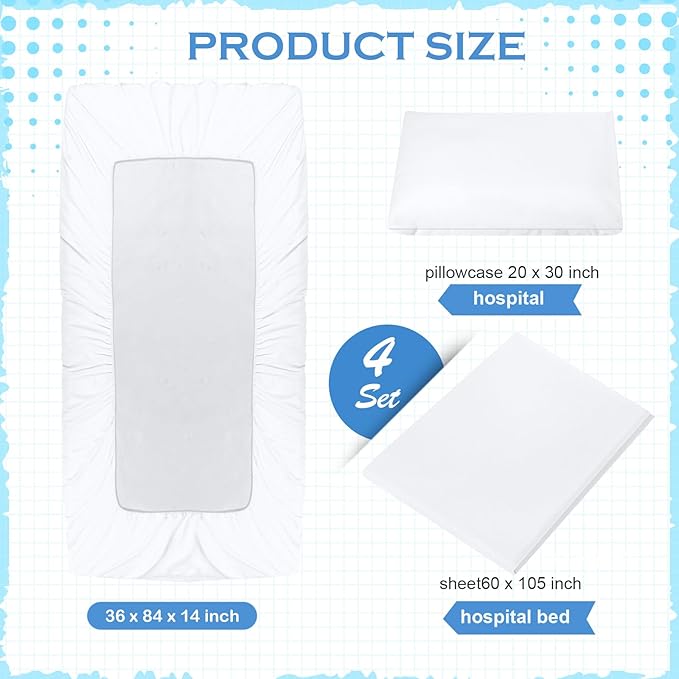Moukeren 12 Pcs Hospital Bed Sheets Set Deep Pocket Fitted Sheet 36 with Elastic All Around Easy Care Knitted Jersey for Home/Nursing Home (White)