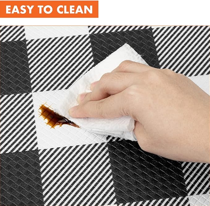 OPUX Anti Fatigue Kitchen Floor Mat, Reversible Cushioned Memory Foam Kitchen Rug Pad, Waterproof Non-Slip Padded Comfort Standing Mat Laundry Home, 47x17 (Buffalo Check Black White Herringbone)