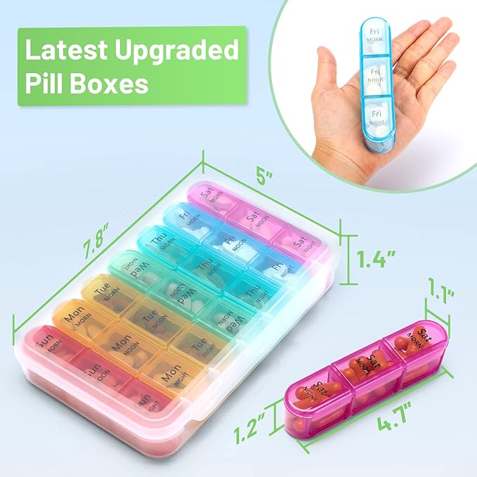 ASprink 3 Times a Day Pill Organizer, 7 Day Medicine Organizer, Large Pill Case, White, 21 Compartments
