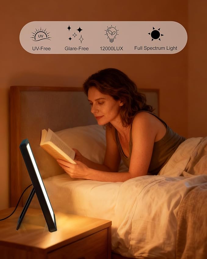 10000 Full Spectrum, UV-Free Light LED Sunlight Lamp with 3 in 1 Mount, Timer & Adjustable Brightness, Portable, Daylight for Office Reading Morning Routine