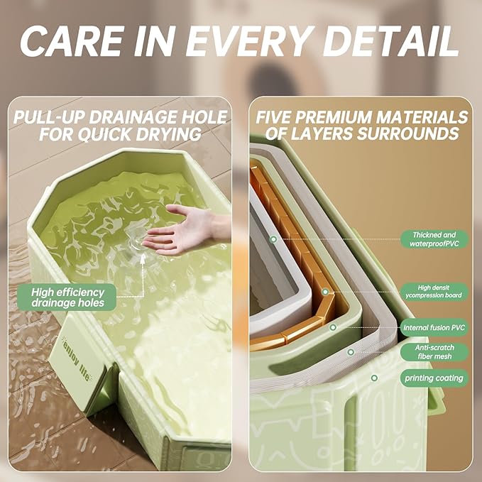 Baby Collapsible Bathtub for Newborns to Toddlers, Foldable and Portable, Kids Bath Tub with Non-Slip Base, Easy Storage for Travel & Small Spaces, Graffiti Green