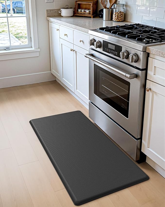 DEXI Kitchen Mat Cushioned Anti Fatigue, Extra Thick Comfort Standing Floor Mats Waterproof, Memory Foam Antifatigue Runner Rug for Desk Office, Sink, Laundry, 48x20, Black