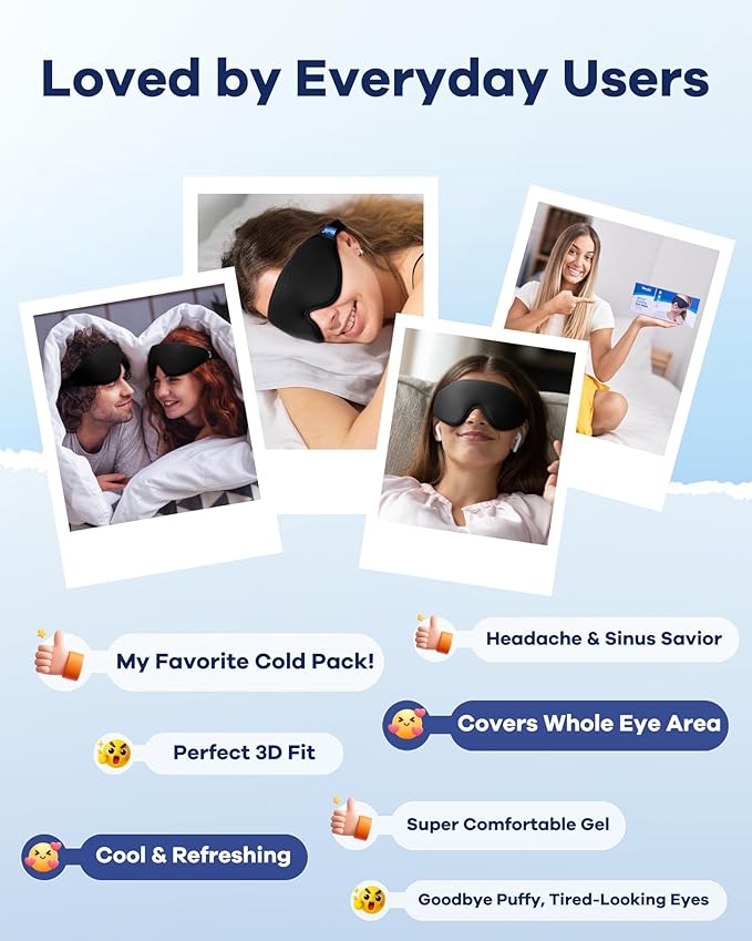 Upgraded Cooling Gel Eye Mask for Puffy Eyes: Larger Full-Eye Cover Design, FSA Eligible Items HSA, Ice-Cold Therapy Relief, Headache & Migraine Relief, Reusable Cold Compress for Eye Strain (Black)