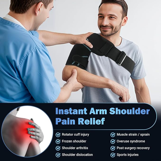 Comfytemp Shoulder Ice Pack Wrap Shoulder Brace, Gel Cold Compression Sleeve for Injuries Reusable Arm Rotator Cuff Pain Relief, Therapy Recovery Items for Men Women, 2 Gel Ice Packs