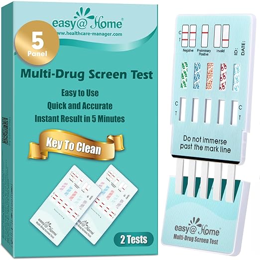 Easy@Home 5 Panel Instant Drug Test Kits - Testing Marijuana (THC), COC, OPI 2000, AMP, MET/mAMP- Urine Dip Drug Testing - #EDOAP-254-2 Pack