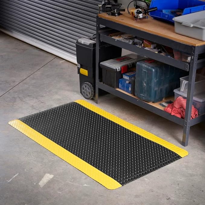 Consolidated Plastics Heavy Duty Diamond Plate Anti-Fatigue Mat - Thick Sponge Base - Standing Support for Leg & Back Pain