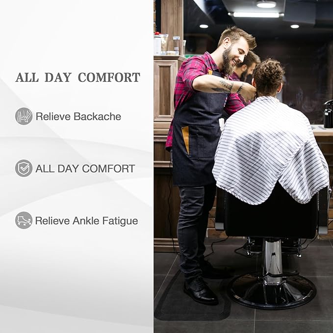 17''x28'' Small Anti Fatigue Salon Mat for Single Hair Stylist - Anti-Slip Antique Series Barber Shop Chair Floor Mat (5/8'' Thick, Black) - Compact & Budget-Friendly
