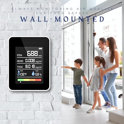 CO2 Detector Air Quality Monitor Indoor,5-in-1 Formaldehyde/CO2/TVOC/Temperature (°F/°C)/Humidity Monitor,Portable Carbon Dioxide Detector for Home,Office,Classroom & Indoor Safety Monitoring (Milky)