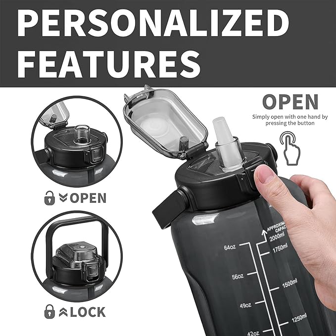 Goth Black Moon Half Gallon Water Bottle with Sleeve -Flip Top Bpa Free 64 OZ - Motivational Time Marker Leakproof Water Jug - Goth Gifts for Women - Halloween Moon for Gifts
