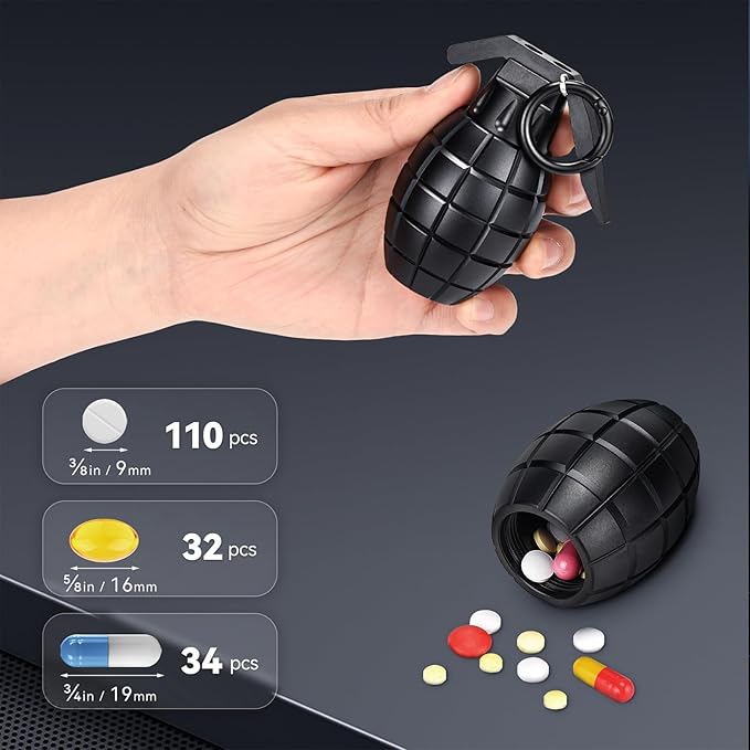 Portable Pill Case Tactical Keychain Pill Container Waterproof Durable Aluminum EDC Holder with Carabiner for Daily Use, Outdoor Activities - Black