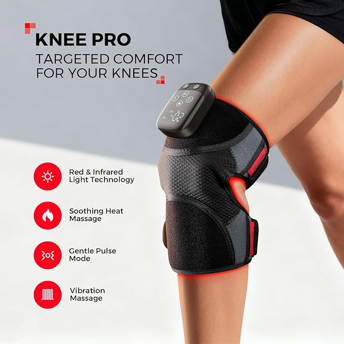 LTW Knee Massager with Heat and Red Light, Cordless Heated Knee Brace with 3 Heat/3 Vibration/5 Light Levels, 72 Red Lights with 660nm & 850nm, 5000mAh Massager for Knee Elbow Shoulder
