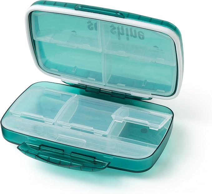 Cute Pill Organizer – Large Stylish Travel Case for Vitamins & Supplements in Green/Good Morning Sunshine