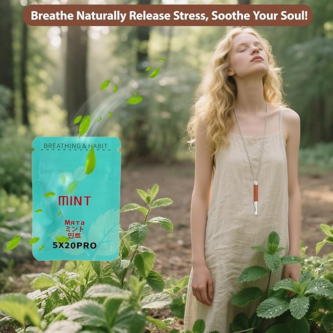 Breathe Free Necklace with Mint Filter, Anxiety & Stress Relief Breath Tool for Meditation, Quit Smoking & Vaping Tool with Air Filter, Anxiety Relief Breathing Tool (Rosewood)