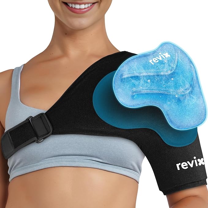 REVIX Shoulder Ice Pack Wrap for Rotator Cuff and Arm, Reusable Gel Cold Wrap with Extra Removable Coldfocus, Soothing Discomfort & Fatigue, 30-Minute Long-Lasting Cold, Flexible Fit for Men & Women