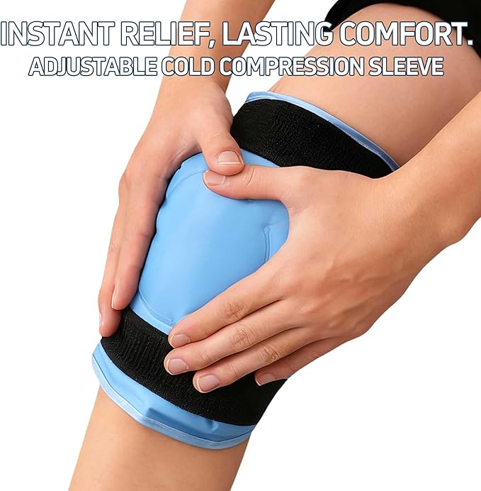 Knee Brace for Women Men Ice Packs for Injuries Reusable Wrap Gel Bags Back Cold Feet Elbow Replacement Recovery Aids Large Foot Sleeve Surgery After Fluid Relief Leg Velcro Around Shin Blue