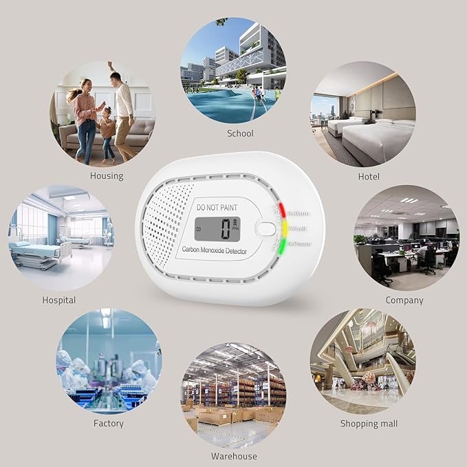 Carbon Monoxide Detectors with 10-Year Battery, Digital LCD Display, LED Flashing Signal Lights Portable CO Monitor Alarm for Travel, RV, Home, and Depot (1 Pack)