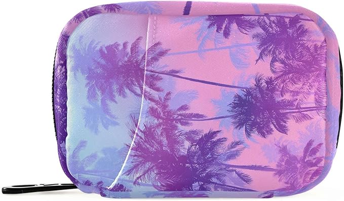 Gradient Blue and Pink Palm Trees Travel Pill Organizer Case Box Container Weekly Portable Vitamin Medicine Holder Storage Bag with Zipper Removable