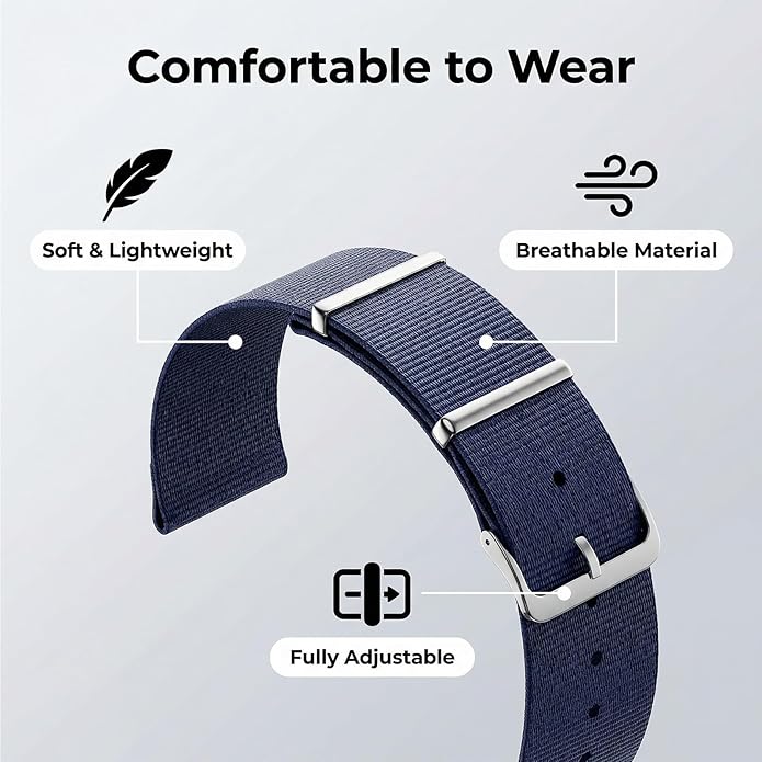 Nylon Strap Compatible with Hume Band - Soft Woven Breathable Replacement Strap Bands for Hume Health Band - 24/7 Wear, Adjustable Sport Wristband - Metal Buckle & Loop Closure for Secure