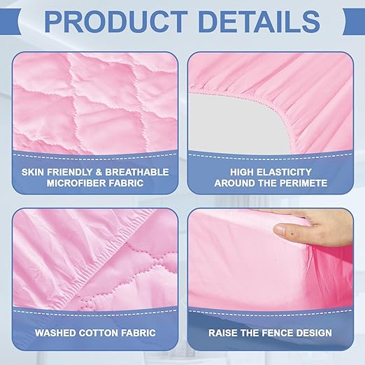 Lounsweer 3 Piece Hospital Bed Sheet Set, Pink Waterproof Bed Sheet Set, Incontinence Protection for Home and Hospital Use, Include 1 Fitted 36" x 80" x 12" 1 Flat and 1 Pillowcase
